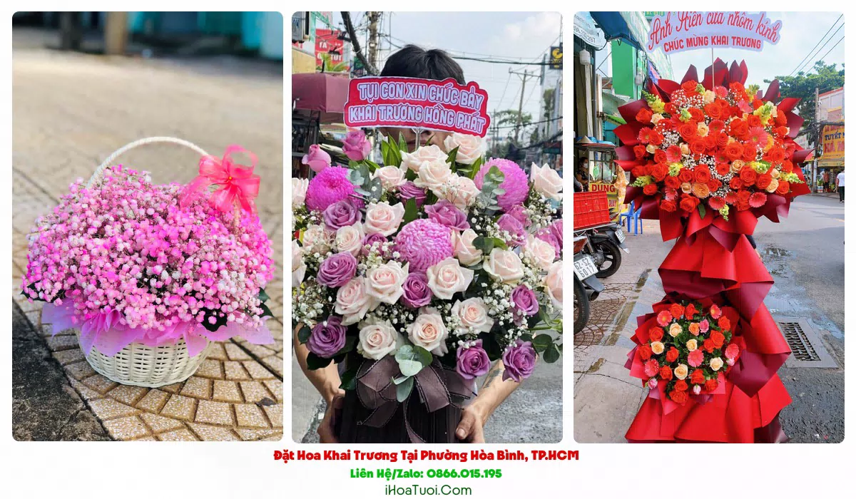 Lẵng hoa chúc mừng khai trương Phường Hòa Bình