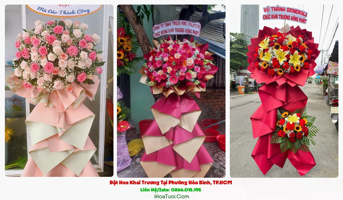 Hoa chúc mừng khai trương tông đỏ vàng tại Phường Hòa Bình