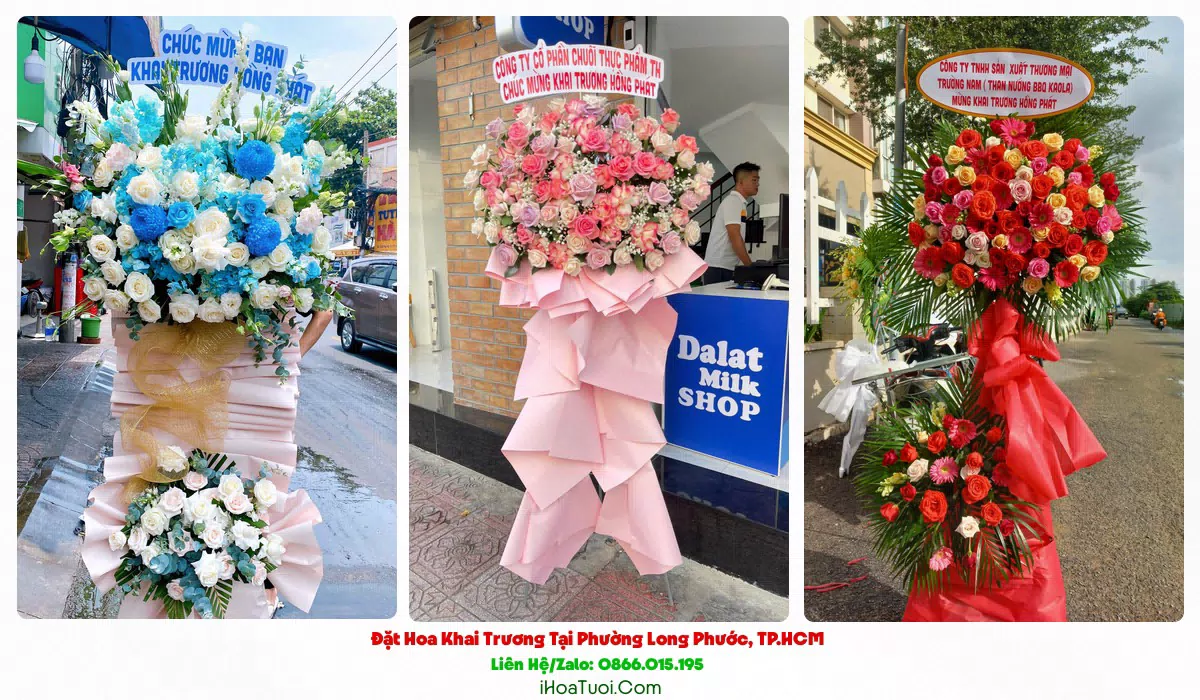 Kệ hoa khai trương 2 tầng tại Phường Long Phước