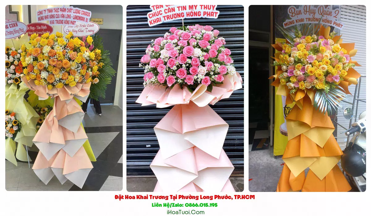 Kệ hoa khai trương 3 tầng sang trọng giao tại Phường Long Phước