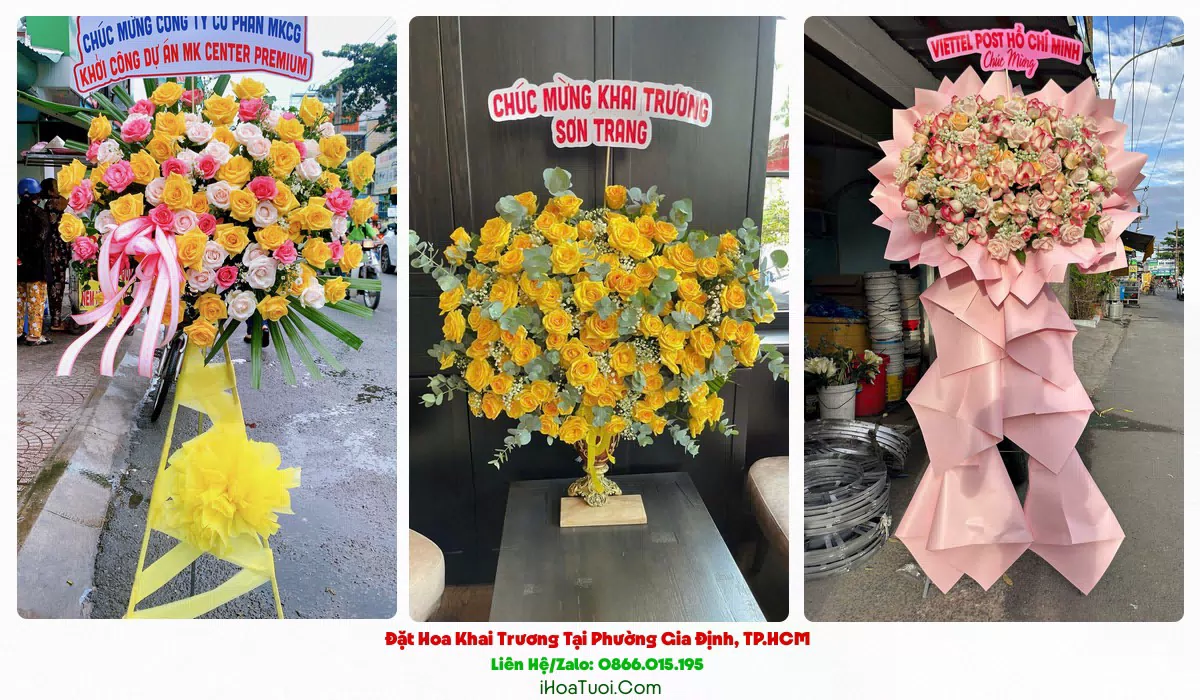 Giỏ hoa khai trương để bàn tại Phường Gia Định
