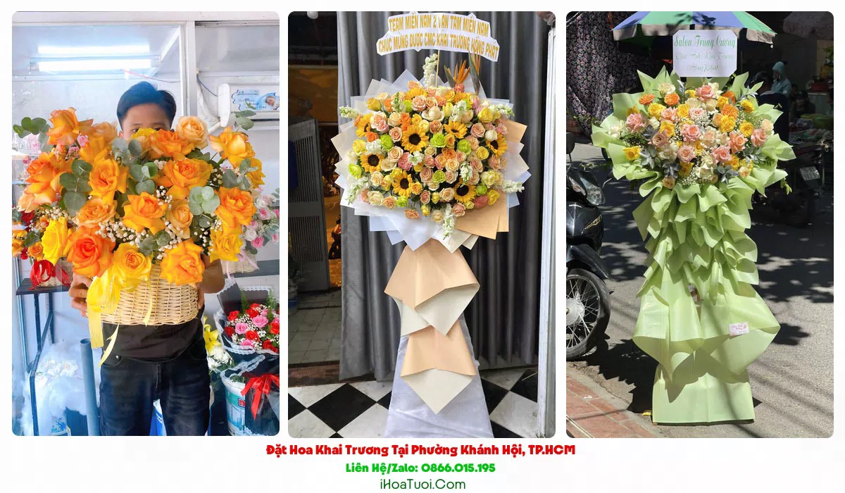 Lẵng hoa khai trương giao tại đường Khánh Hội, Quận 4 cũ