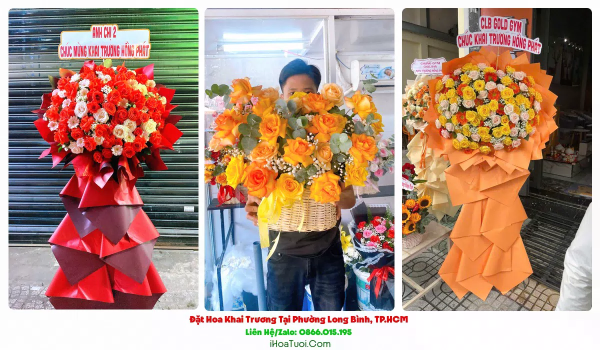 Hoa chúc mừng khai trương hồng phát tại Phường Long Bình