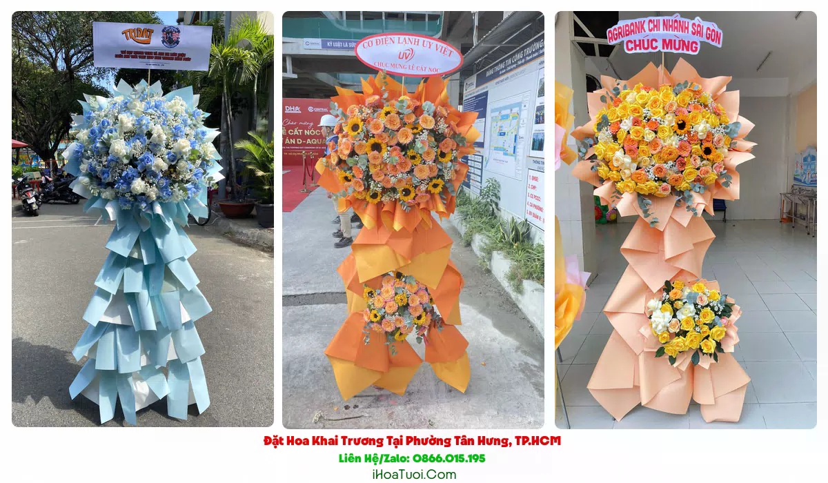 Lẵng hoa khai trương Phường Tân Hưng cắm theo yêu cầu