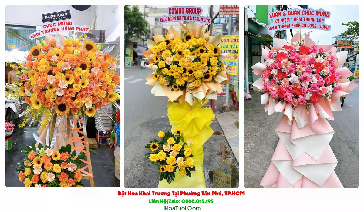 Giỏ hoa khai trương để bàn tại Phường Tân Phú