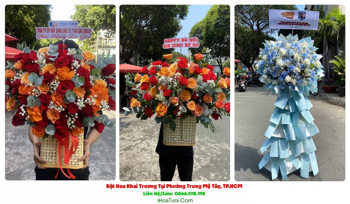 Lẵng hoa khai trương Phường Trung Mỹ Tây