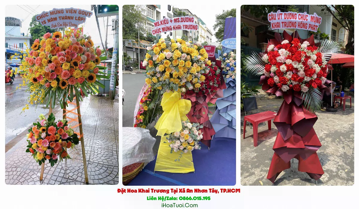 Kệ hoa khai trương 2 tầng cho cửa hàng tại Xã An Nhơn Tây