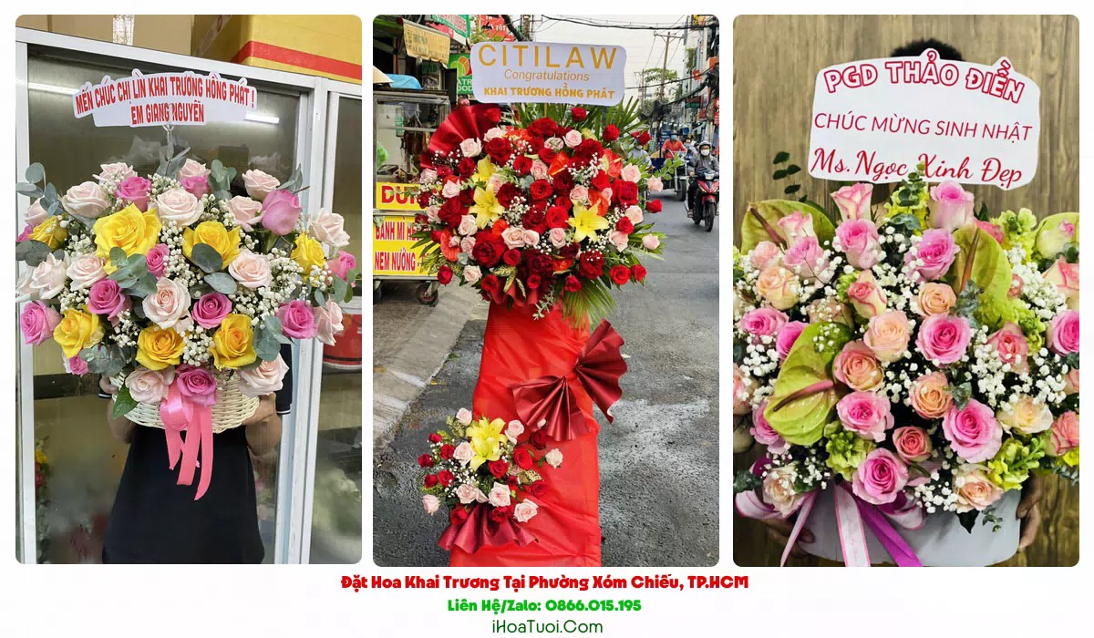 Lẵng hoa khai trương tươi tại Phường Xóm Chiếu