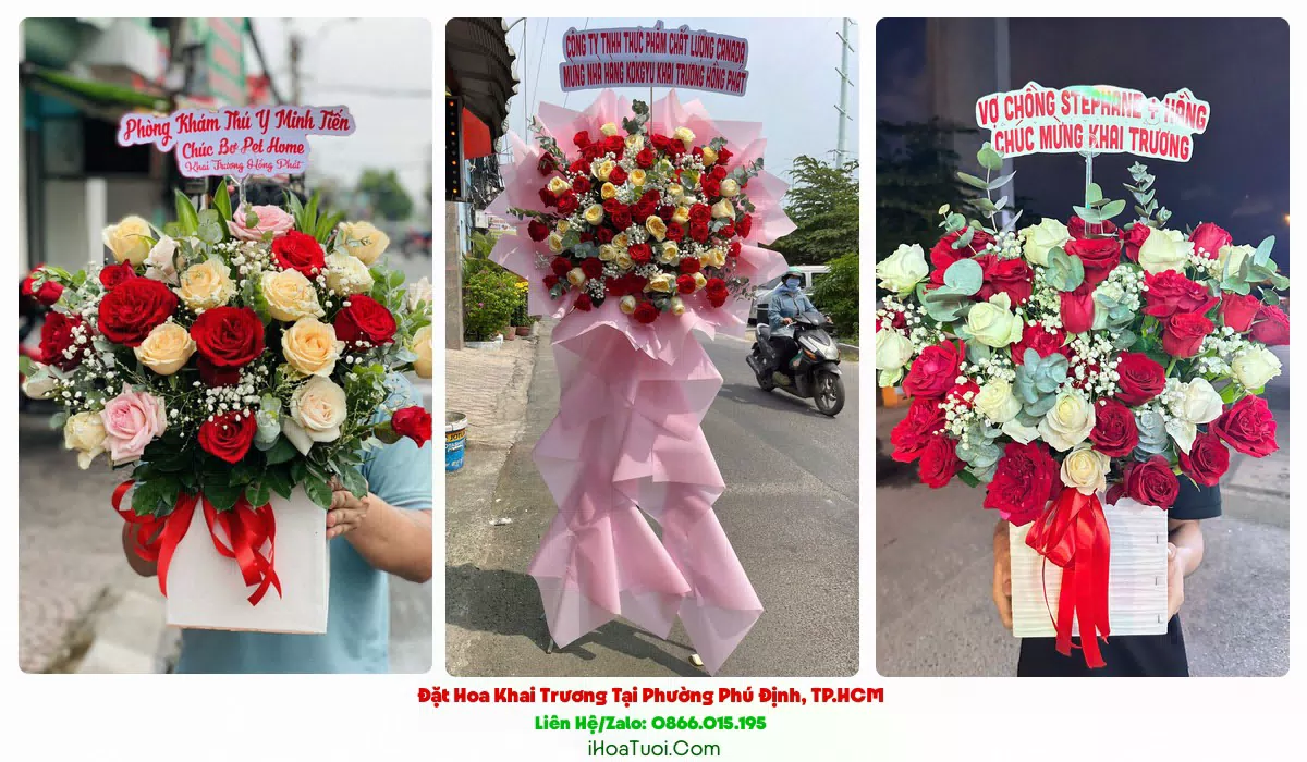 Lẵng hoa khai trương các loại tại Phường Phú Định