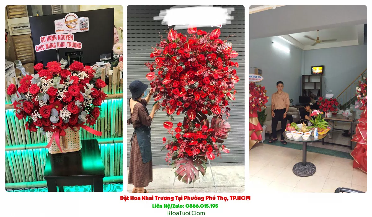 Kệ hoa khai trương 3 tầng Phường Phú Thọ