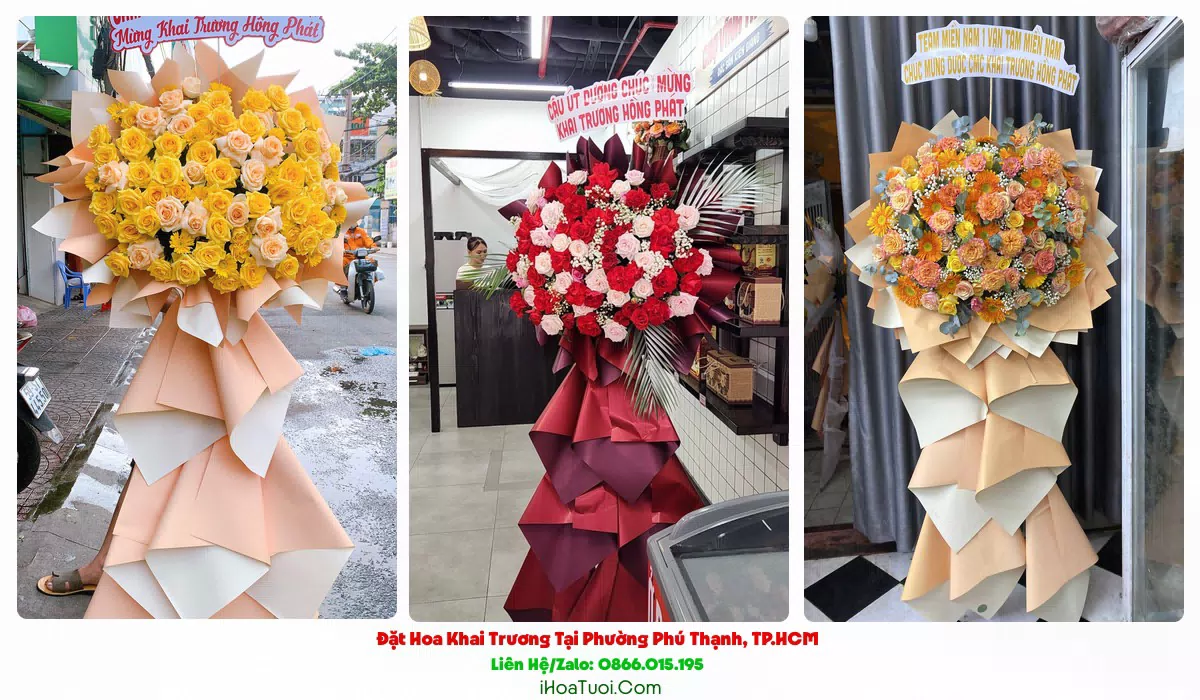 Kệ hoa khai trương công ty Phường Phú Thạnh