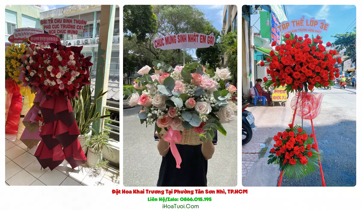 Kệ hoa khai trương tông đỏ vàng tại Phường Tân Sơn Nhì