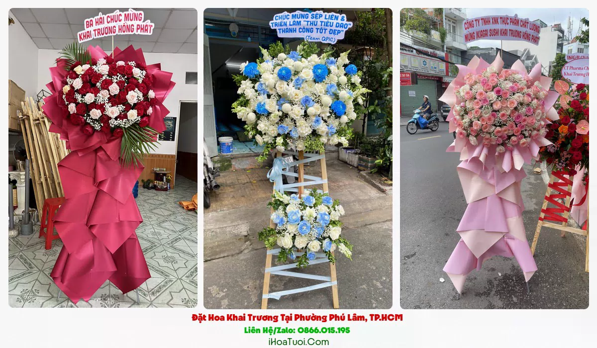 Kệ hoa khai trương tông đỏ vàng tại Phường Phú Lâm, Quận 6