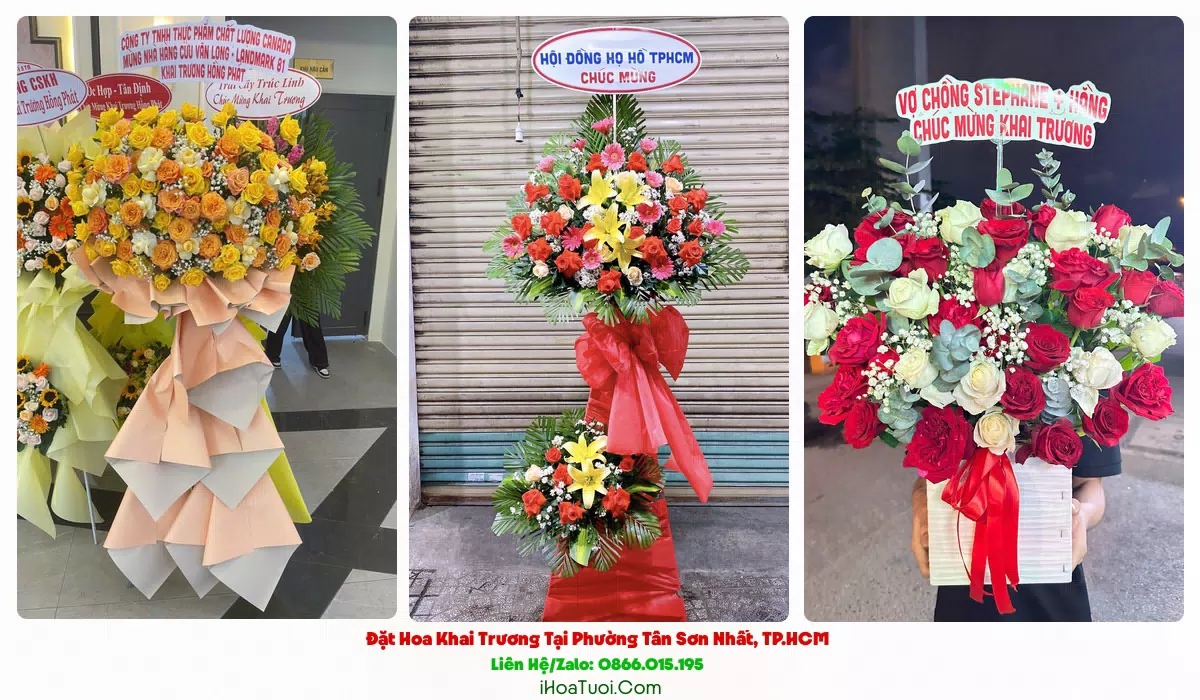Lẵng hoa khai trương tông đỏ vàng tại Phường Tân Sơn Nhất