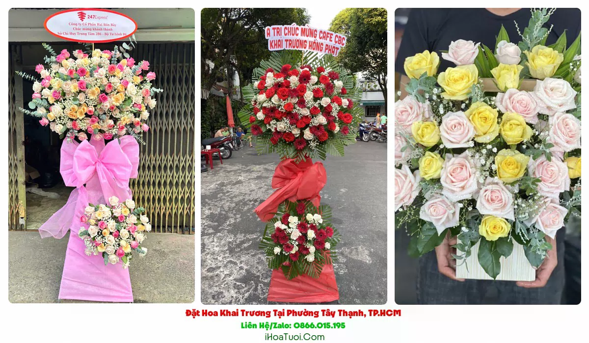 Băng rôn chúc mừng khai trương hoa tươi Phường Tây Thạnh