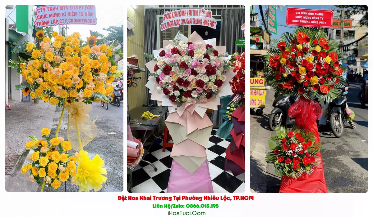 Lẵng hoa khai trương tươi tại Phường Nhiêu Lộc