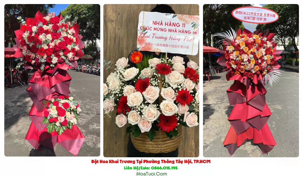 Kệ hoa khai trương Phường Thông Tây Hội tông đỏ vàng