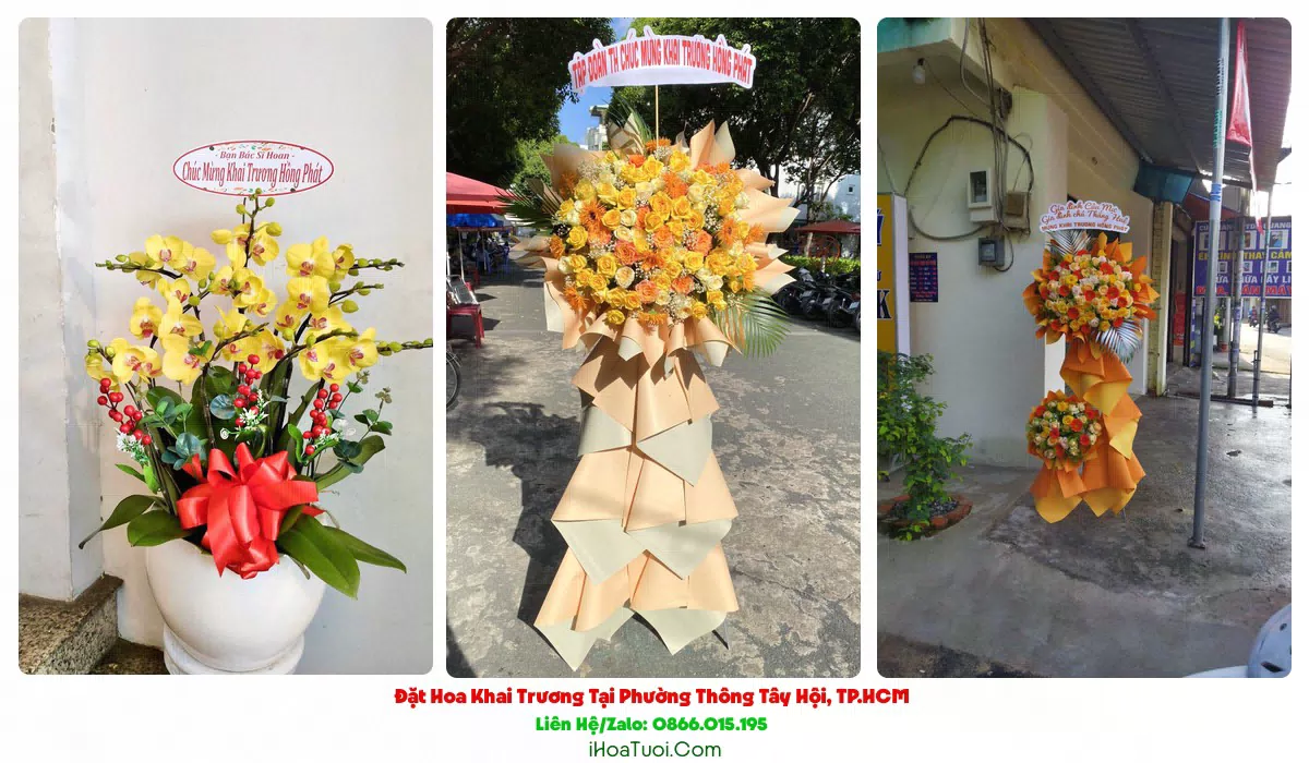 Băng rôn chúc mừng khai trương tại Phường Thông Tây Hội