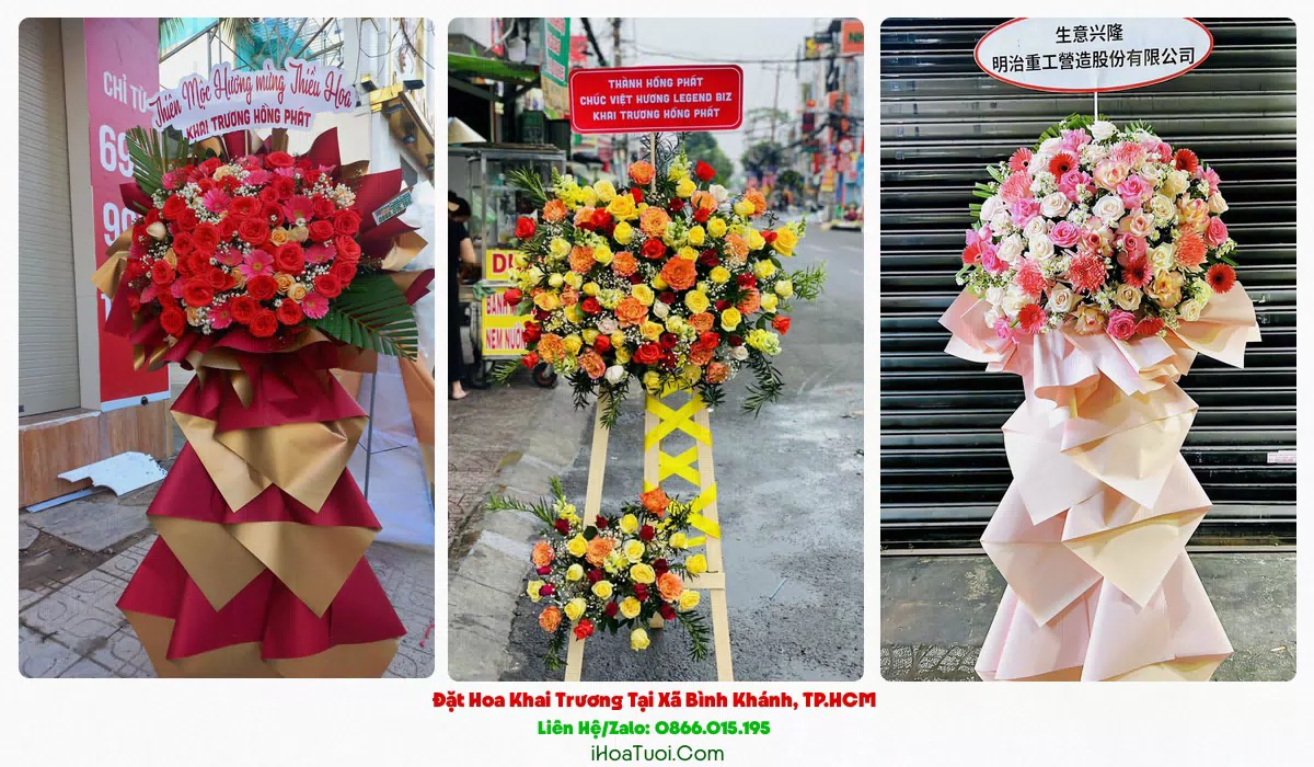 Kệ hoa khai trương Xã Bình Khánh nhiều mẫu chọn lựa