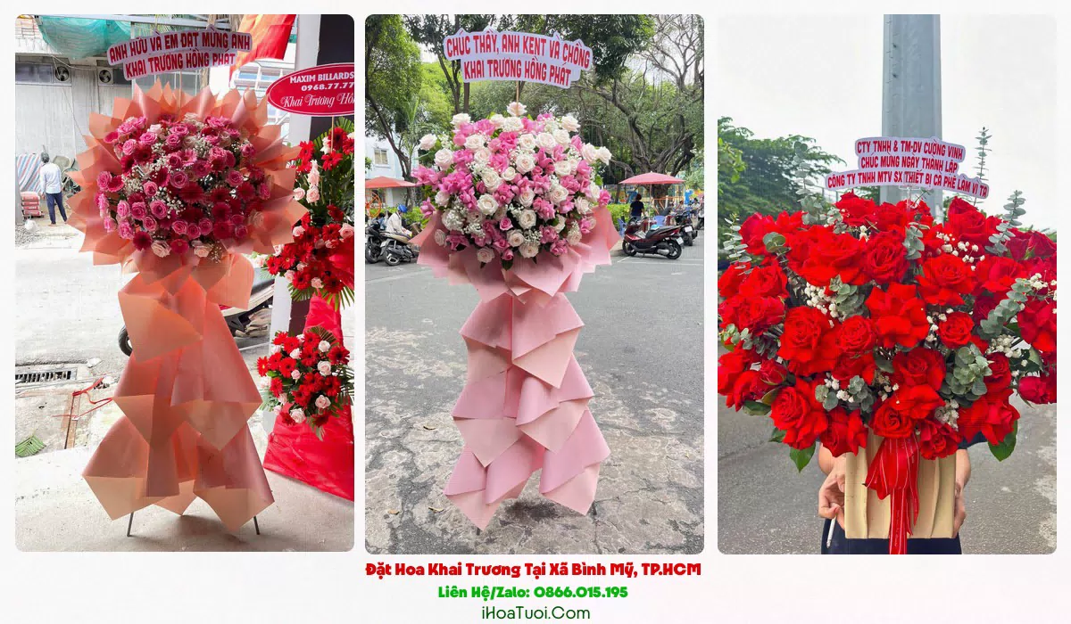 Kệ hoa khai trương 2 tầng tông vàng đỏ tại Xã Bình Mỹ