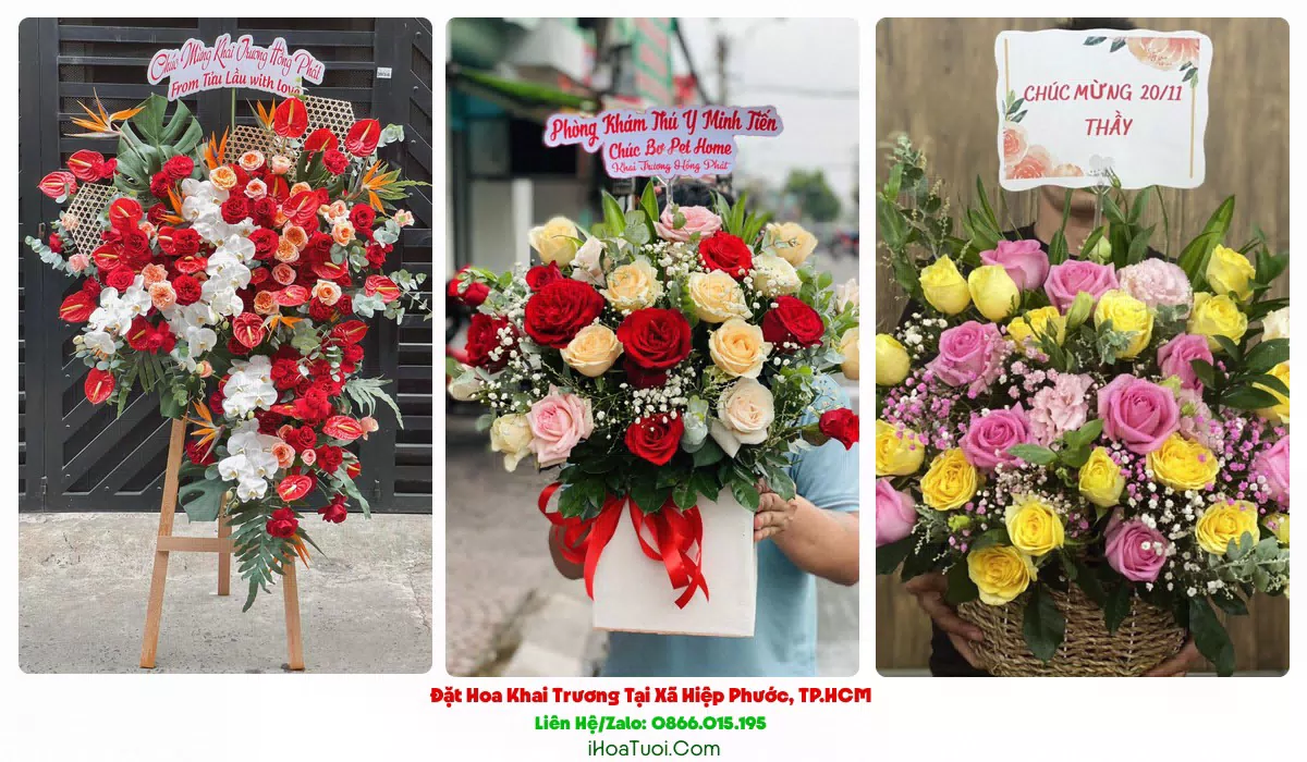 Lẵng hoa khai trương tông đỏ vàng tại Xã Hiệp Phước, Huyện Nhà Bè cũ
