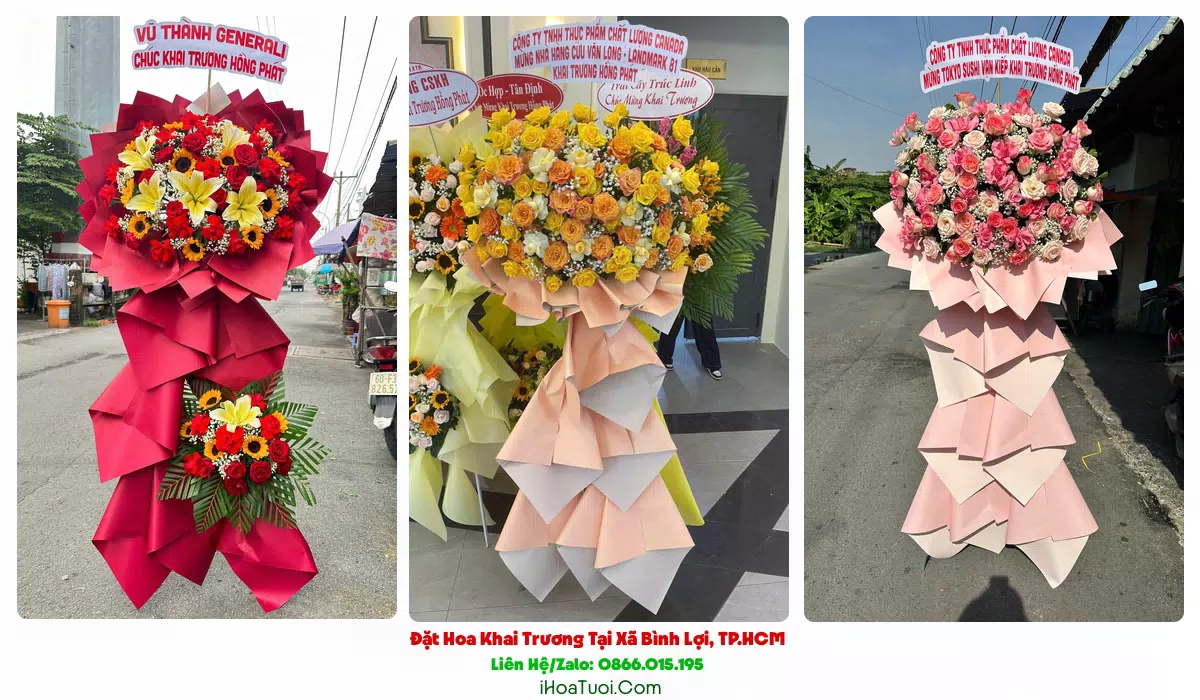 Kệ hoa khai trương tông đỏ vàng tại Xã Bình Lợi