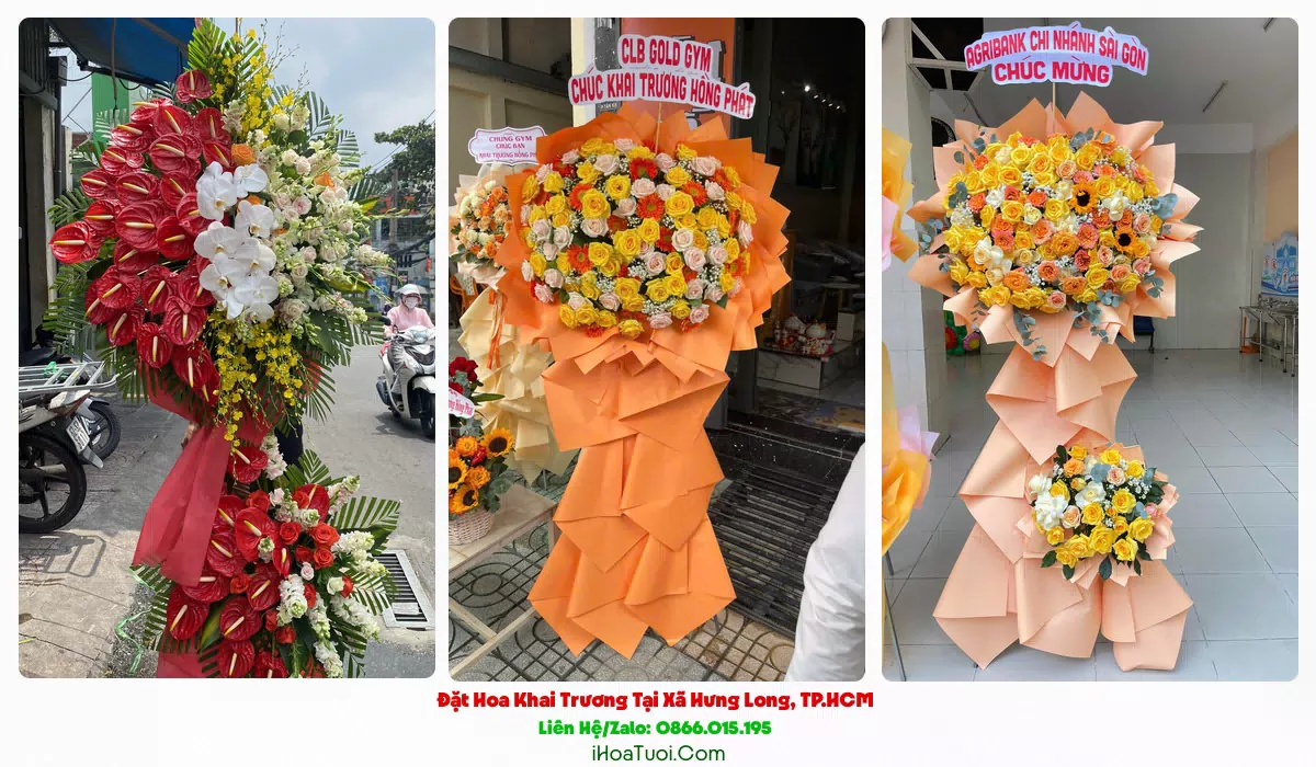 Kệ hoa khai trương tông đỏ vàng tại Xã Hưng Long