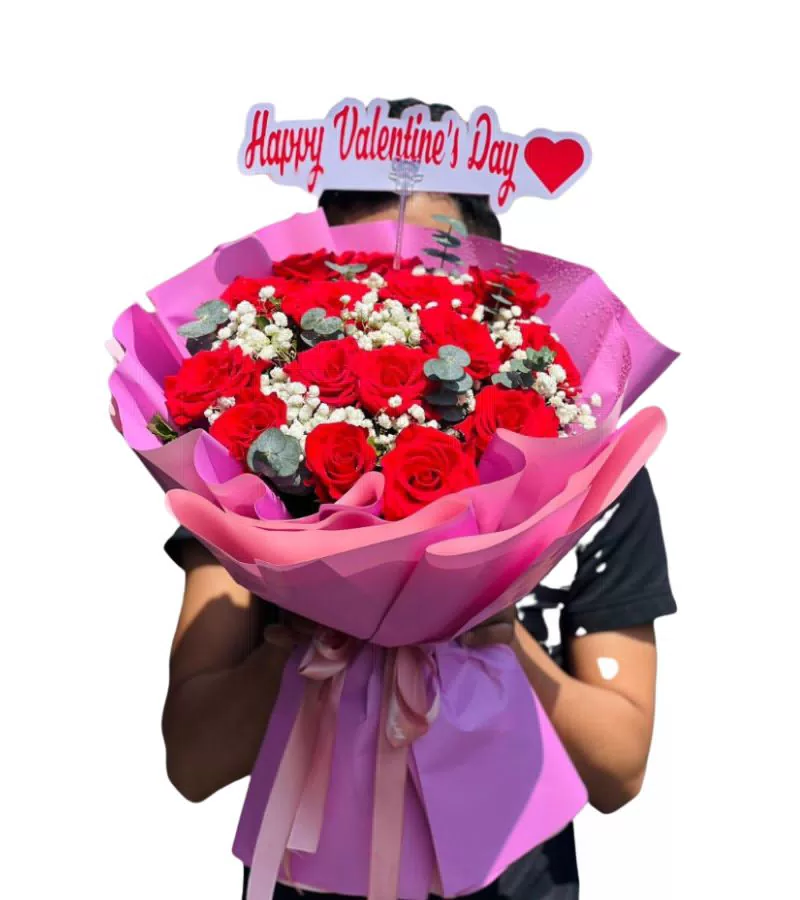 Bó Hoa Hồng Đỏ Tặng Valentine Happy Valentine's Day