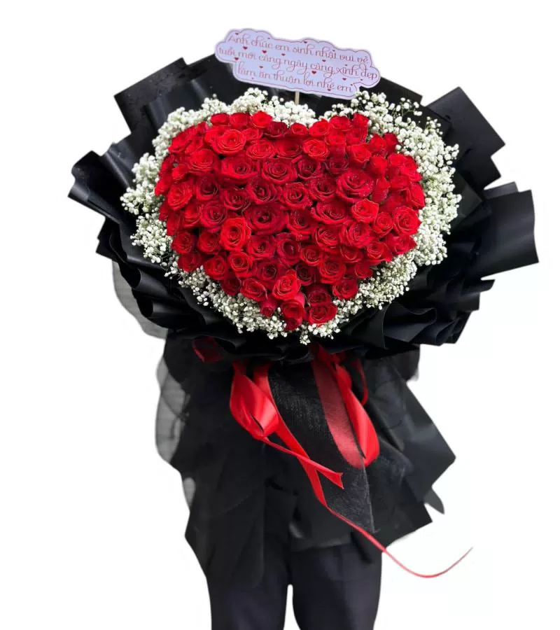 Bó Hoa Hồng Đỏ Trái Tim Chúc Mừng Sinh Nhật