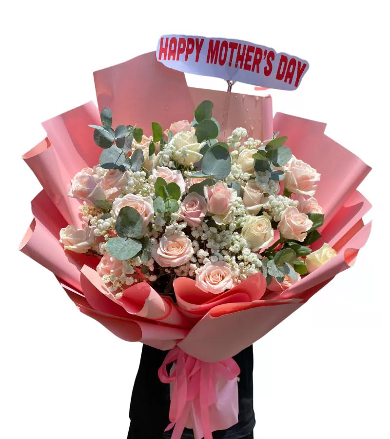 Bó Hoa Hồng Phấn Trắng Mừng Ngày Của Mẹ