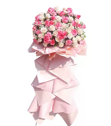 Hoa Khai Trương Hoa Hồng Phấn Trắng Phối Baby Ngọt Ngào