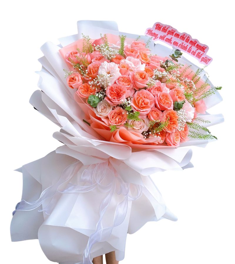 Bó Hoa Lớn Tone Cam Nhạt Đẹp Gửi Tặng Tình Yêu