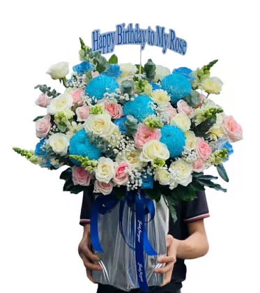 Giỏ Hoa Cúc Xanh Hồng Trắng Chúc Mừng Sinh Nhật