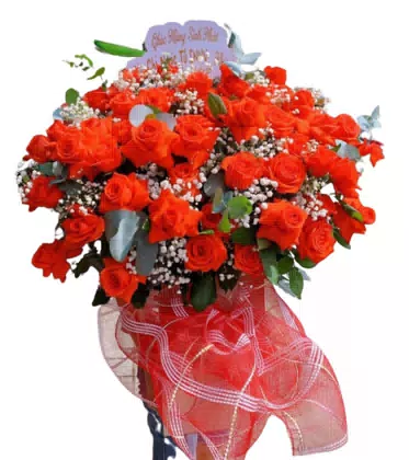 Giỏ Hoa Hồng Cam Đỏ Chúc Mừng Sinh Nhật Rực Lửa