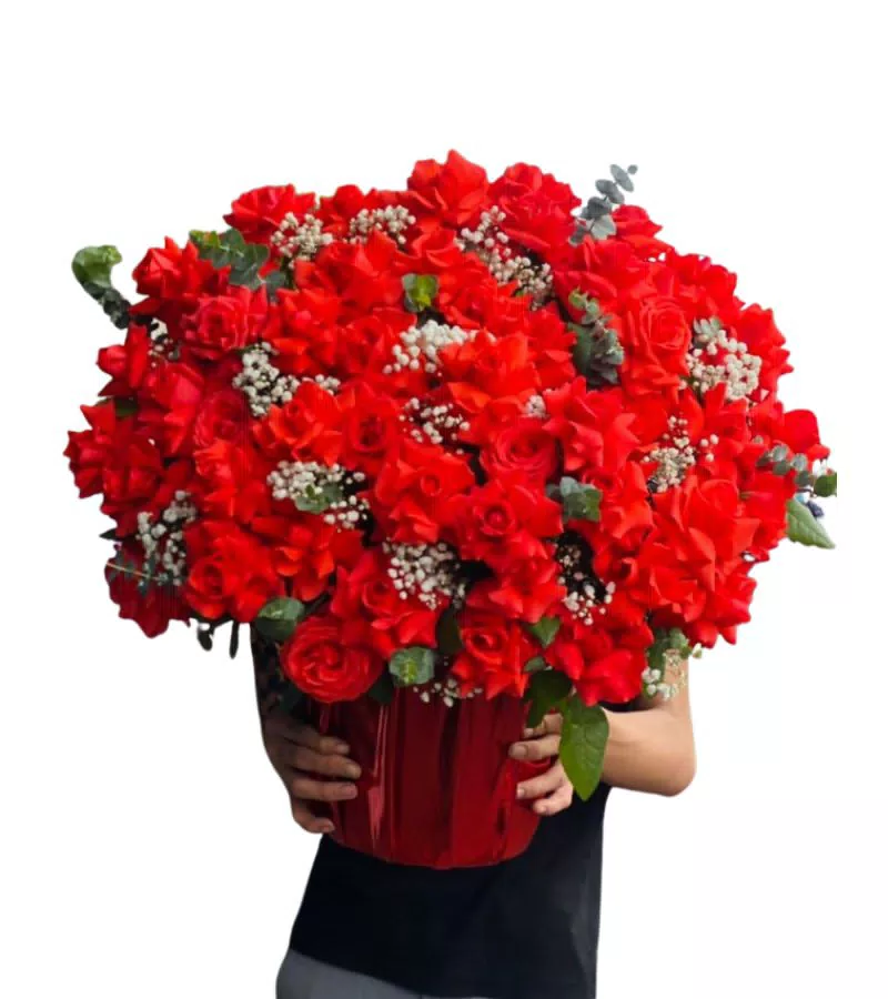Giỏ Hoa Hồng Đỏ Bình Đỏ Rực Lửa Yêu Thương