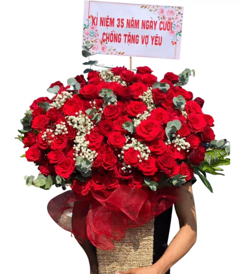 Giỏ Hoa Hồng Đỏ Kỷ Niệm Ngày Cưới Chồng Tặng Vợ