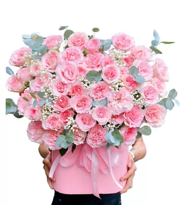Giỏ Hoa Hồng Phấn Nhiều Cánh Ngọt Ngào