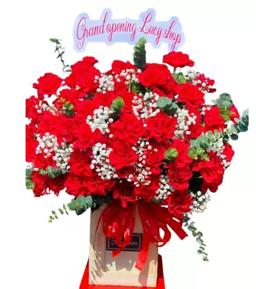 Giỏ Hoa Khai Trương Hồng Đỏ Rực Rỡ Grand Opening