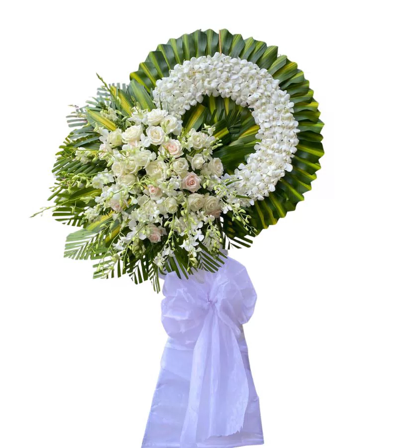 Kệ Hoa Chia Buồn 1 Tầng Lan Hồ Điệp Trắng Trang Nghiêm