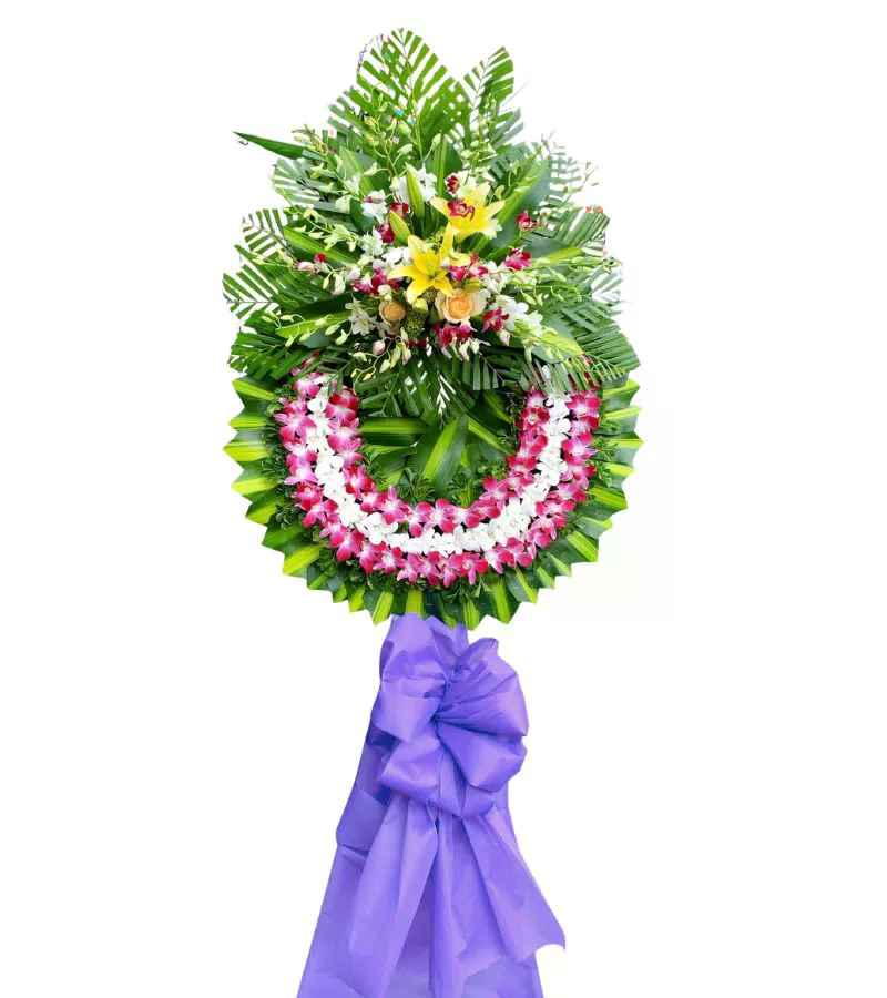 Kệ Hoa Chia Buồn 1 Tầng Lan Hồng Tím Phối Ly Vàng
