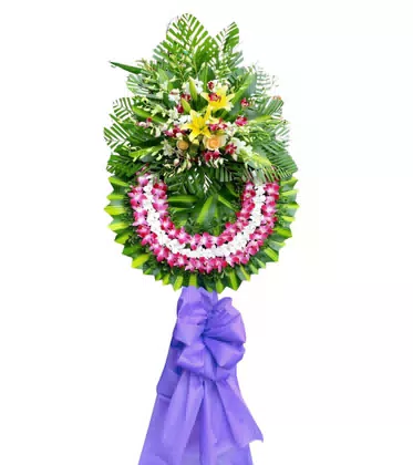 Kệ Hoa Chia Buồn 1 Tầng Lan Hồng Tím Phối Ly Vàng