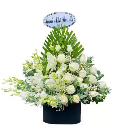 Kệ Hoa Chia Buồn 1 Tầng Lan Hồng Trắng Kính Nhớ
