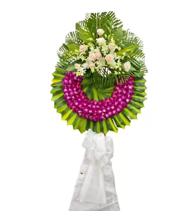 Kệ Hoa Chia Buồn 1 Tầng Lan Tím Hồng Phối Hồng Trắng Kem