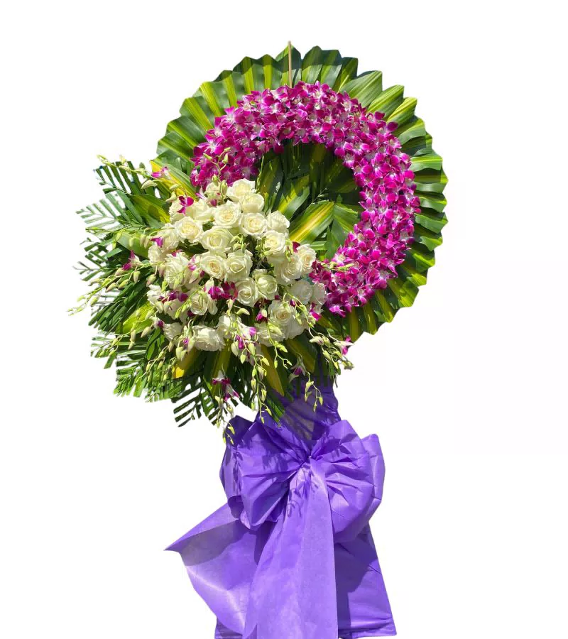 Kệ Hoa Chia Buồn 1 Tầng Lan Tím Hồng Trắng Trang Nghiêm