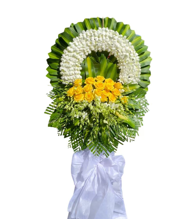 Kệ Hoa Chia Buồn 1 Tầng Lan Trắng Hồng Vàng