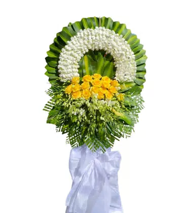 Kệ Hoa Chia Buồn 1 Tầng Lan Trắng Hồng Vàng