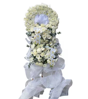 Kệ Hoa Chia Buồn 1 Tầng Trắng Phối Lan Hồ Điệp Trang Nghiêm