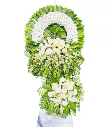 Kệ Hoa Chia Buồn 2 Tầng Cúc Hồng Trắng Tinh Khôi