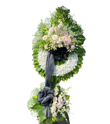 Kệ Hoa Chia Buồn 2 Tầng Hồng Phấn Lan Trắng Nhã Nhặn