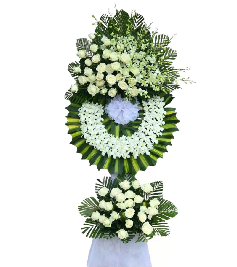 Kệ Hoa Chia Buồn 2 Tầng Hồng Trắng Lan Trắng Thanh Tịnh